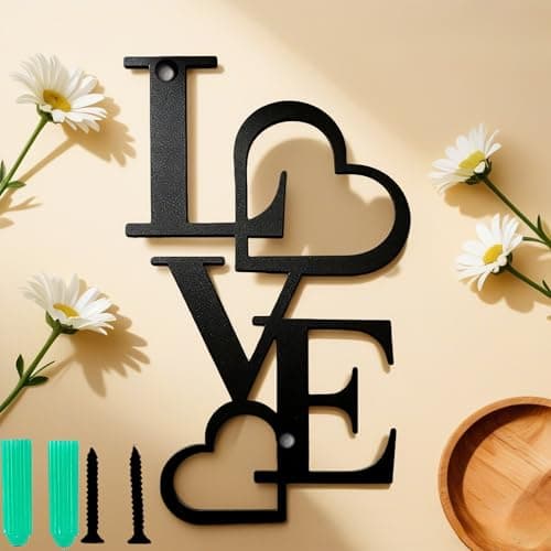 Image of MINWEGI LOVE Metal Wall Art, Modern Home Decor,Romantic Wall Hanging for Living Room Black Iron Love Sign,Aesthetic Heart Letter Decor for Bedroom & Wedding Gift, (1 PCS,10x5.8cm (4x2.3)