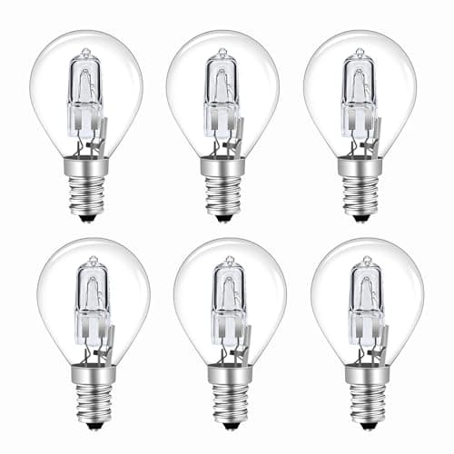 Image of Caldarax Pack of 6 E14 G45 42W Golf Ball Bulb Dimmable, 613LM Warm White 2700K, AC 230V, Mini Globe Classic Clear Round Light Bulb E14 SES Small Edison Screw for Chandeliers