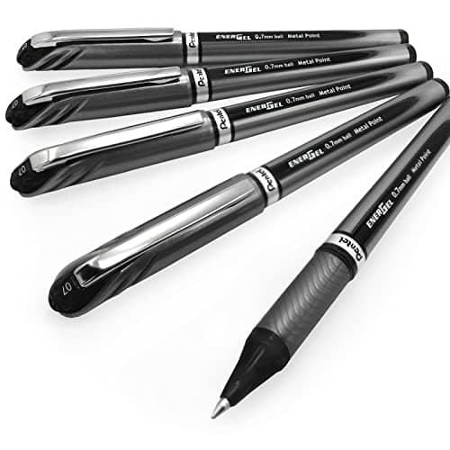 Image of Pentel Energel BL27 Liquid Gel Ink Rollerball Pen - 0.7mm Metal Tip - Black Ink - Pack of 5