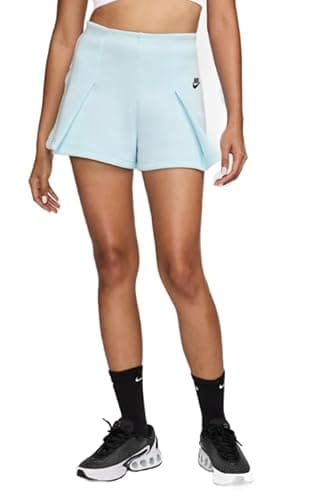 Image of Nike Sportswear Tech Fleece Women's High-Waisted 3" Pleated Shorts, Glacier Blue/Black, Glacier Blue, S