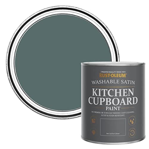 Image of Rust-Oleum Green Scrubbable Kitchen Cupboard Paint in Satin Finish - Deep Sea 750ml