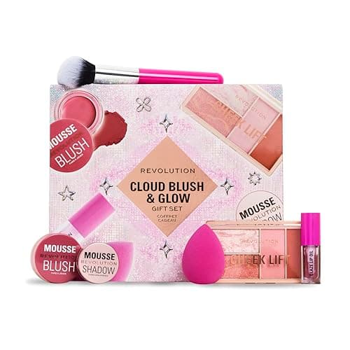 Image of Revolution Beauty Cloud Blush & Glow Highlight Makeup Gift Set, 6-Piece Holiday Set with Eyeshadows, Blush, & Nourishing Lip Oils, Vegan & Cruelty-Free