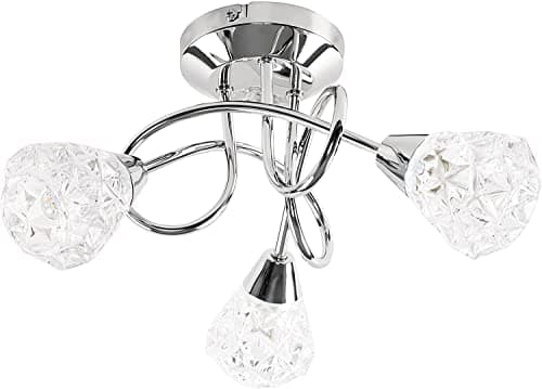 Image of MiniSun | Modern 3 Way Crossover Silver Chrome Ceiling Light with Diamond Effect Glass Shades | Pendant Lights, Home Décor & Improvement Essential | Mains Wired