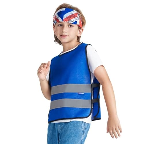 Image of AYKRM blue Hi Vis Vests for Kids 6-9 Year Kids High Visibility Reflective Vest BLUE High Vis Vests Jacket for Kids