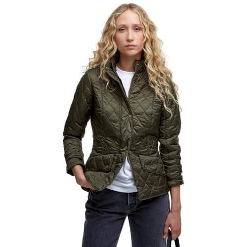 Image of Barbour womens Flyweight Cavalry Quilted Jacket, Olive, 14