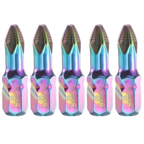 Image of sourcing map 5pcs Impact Phillips Screwdriver Bit PH2 (#2) Anti Slip Teeth Tip 1/4" Hex Shank 1" (25mm) Long Magnetic Cross Screw Driver Colored Titanium Coated S6 Steel Industrial Drill Bits