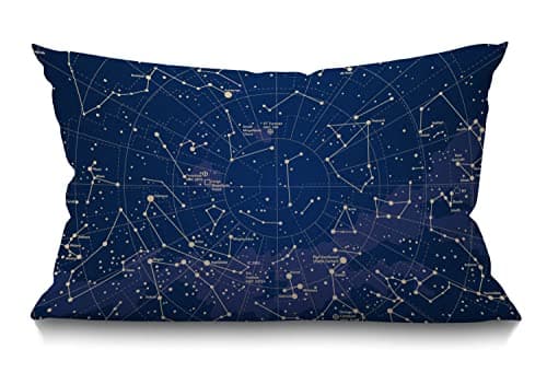 Image of BGBDEIA Star Map Cushion Cover 30 x 50 cm City Constellation in Night Sky Nebula Rectangle Pillow Cases Home Decorative Cotton Linen Throw Pillow Cover for Bed Sofa Blue Gold 12x20 Inch