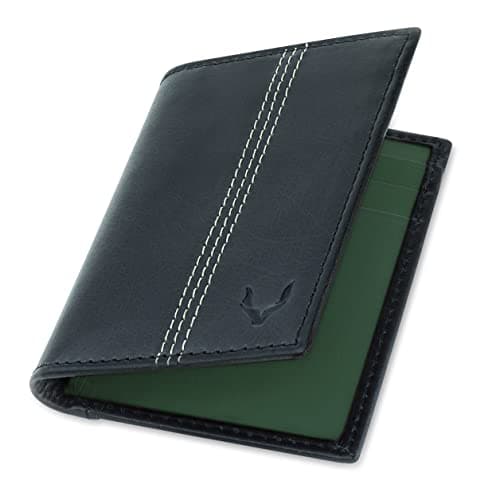 Image of PELLE TORO Minifold Leather Credit Card Holder Wallet for Men, Thin RFID Blocking Contactless Card Protector, Handmade Minimalist Slim Mens Card Wallet in Mens Gift Box, Black Green