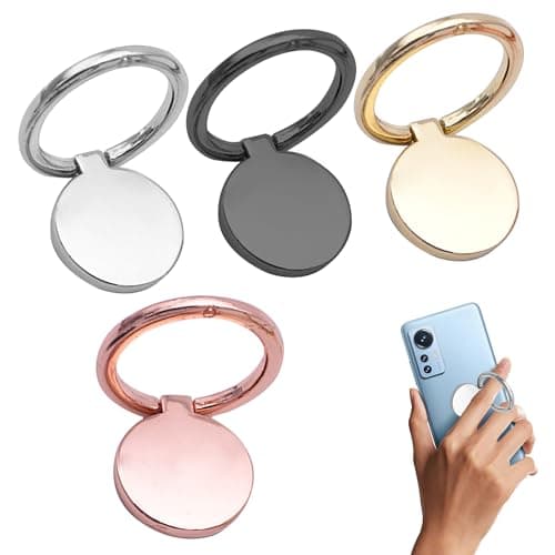 Image of 4Pcs Metal Phone Ring 360 Degree Rotation Universal Grip Phone Ring Holder Handy Finger Ring Stand Thin Cell Phone Ring Holder Stand Compatible with All iPhone and Android Smartphones