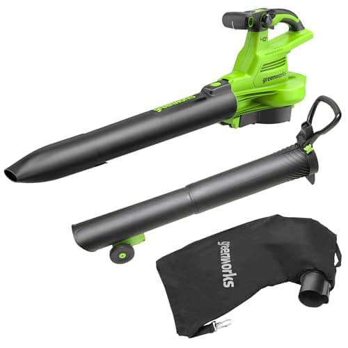 Image of Greenworks GD40BVII Cordless Leaf Blow Vac with Brushless Motor, 370km/h, 14.17m³/min, 45L Mulching Bag WITHOUT 40V Battery & Charger, 3 Year Guarantee