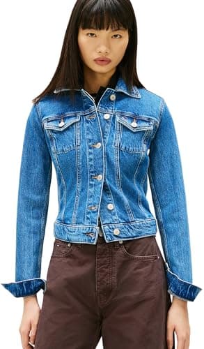 Image of Tommy Jeans Women's Vivianne Skn Jacket Ci8132 Ext Dw0Dw22489 Trucker, Denim (Denim Medium), M