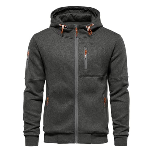 Image of VANVENE Mens Hoodie Sweatshirt Jackets Lightweight Long Sleeve Zipped Hoodie Jumper Top Sweaters New-Grey L