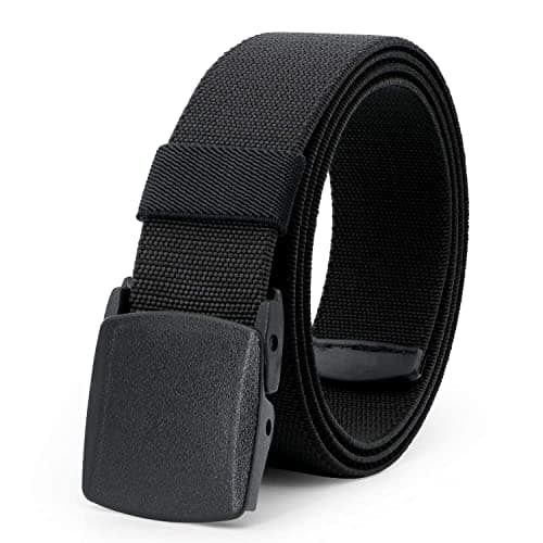 Image of JASGOOD Elastic Stretch Belt for Men Outdoor Sports Work Nylon Canvas Web Mens Elastic Belt with Plastic Buckle, Black, Fit Pants Below 35"