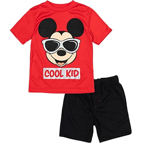 Image of Disney Mickey Mouse Baby Boys T-Shirt Mesh Shorts Set Red/Black 24 Months