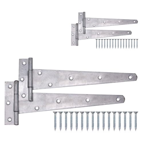 Image of EAI Galvanised Gate Tee Hinges - 300mm / 12 Inch Extra Heavy Duty T Hinges for Wooden Gates, Doors & Sheds - 4 Pack