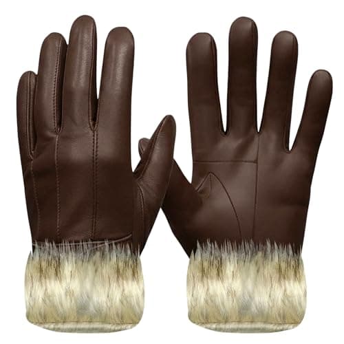 Image of Sterling Smart® Ladies Touch Screen Leather Gloves Women - Genuine Leather With Fur Trim Ladies Gloves Winter Mittens Thermal Warm Gloves - Driving Gloves For Women (Brown, M/L)