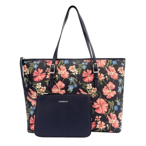 Image of Fiorelli Women's Etta Buckle Tote Bag, Stylish Large Capacity Shoulder Handbag with Internal Pocket & Detachable Pouch, Faux Leather, Midnight Floral