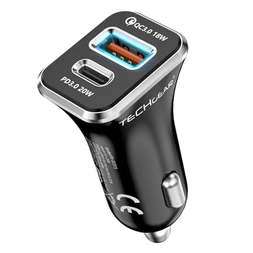 Image of TECHGEAR 38W USB C Car Charger 12V/24V – Car, Van, Lorry, HGV | PD 20W + QC3.0 18W Dual Port Fast Charging Cigarette Lighter Adapter | iPhone 17/16/15/14, Galaxy S26/S25/S24/S23, iPad & more