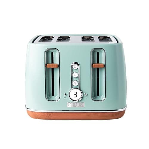 Image of Haden Dorchester Toaster 4 Slice – Stainless Steel Body - Modern LCD Display - 6 Browning Levels - Cancel/Defrost/Reheat - 1900-2300W Digital 4 Slice Toaster - Easy Clean - Green