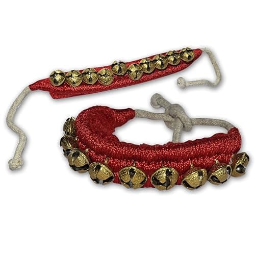 Image of Kathak Ghungroo Pair (12 No. Ghungroo) Big Bells Tied with Cotton Cord Indian Classical Dancers Anklet Musical Instrument Red Velvet Pad (10+10)