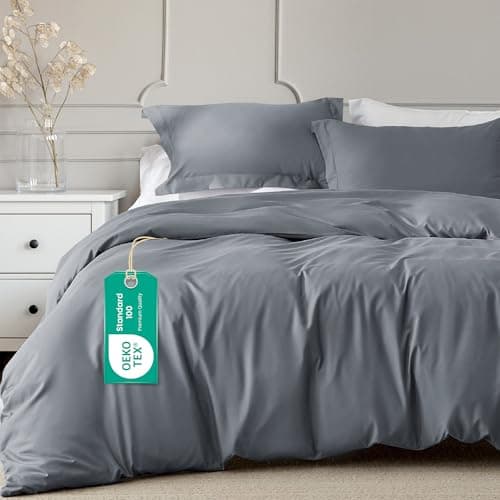 Image of Linens World 200 Thread Count 100% Egyptian Cotton Duvet Quilt Cover Bedding Sets with Pillow cases (Grey, Double)