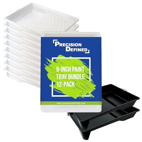Image of Precision Defined Paint Trays, Paint Roller Trays Liner, Plastic Paint Pan for Roller Brushes, Painting Tray for Painting with Deep Paint Pocket (Paint Tray & Liner (12-Pack), 9-inch (23 cm))