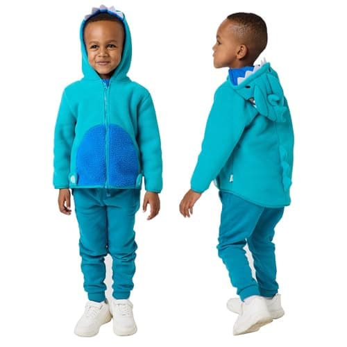 Image of Snuggz Dinosaur Zip Fleece Jacket - Soft Zip-Up Dino Fleece Jacket for Children Cosy Everyday Outerwear with Hood & Pockets Warm Lightweight for School Playtime Outdoor Adventures - Kids 4-5 Years
