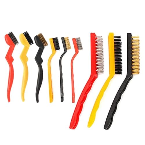 Image of Wire brush set brass brush Wire brushes brass curved handle for cleaning welding slag and rust 3 pieces per type (9 pieces)