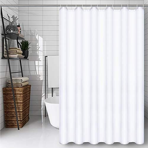 Image of CXTAI White Shower Curtain, Mould Proof and Mildew Resistant Washable Polyester Bathroom Curtains w/12pcs Hooks (71x71inch,180x180cm)