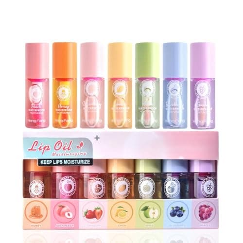 Image of 7PCS Mini Hydrating Lip Oil Set, Magic Colour Changing Long Lasting Lipgloss, Fruit-Flavored Lip Care Kit & Tinted Lip Balm for Girls, Lip Balm Multipack, Tinted L/ip Ba/lm, Moisturizing & Hydrating