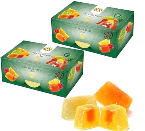 Image of Pack of 2 x 300g Berry Fruits Jewels Sweet Hamper - Assorted Individually Wrapped Fruit Jelly Sweets Gift Box. Christmas Hamper for Secret Santa Gift, Stockings or Party Bag Fillers