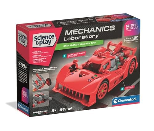 Image of Clementoni Science&Play Mechanics Laboratory - Le Mans Racer Red, STEM Building Set, For Kids 8+ Years, Made in Italy, 61573