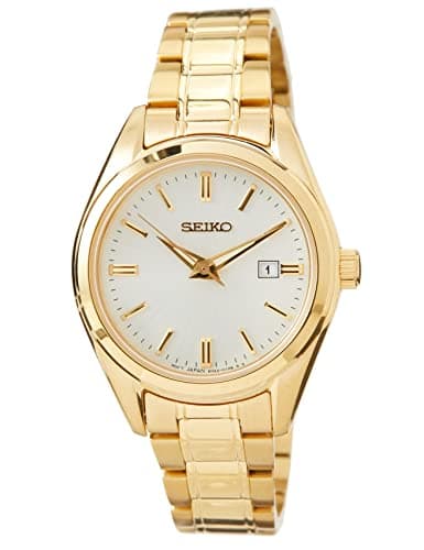 Image of Seiko Ladies Watch with Quartz Movement and Gold Stainless Steel Bracelet, case and Silver dial