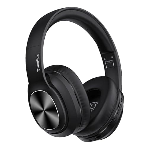 Image of TuneFlux Wireless Bluetooth Headphones Over Ear, 80H Playtime, 3EQ Sound Modes, HiFi Stereo Headphones with Deep Bass Microphone, Foldable Bluetooth 5.3 Headsets-Black
