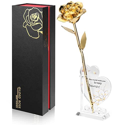 Image of Gold Dipped Real 24K Gold Rose, Genuine One of a Kind Rose Hand Dipped in 24K Golden Roses Romantic Gifts for Women in Her Birthday Anniversary Valentines Day Mothers Day