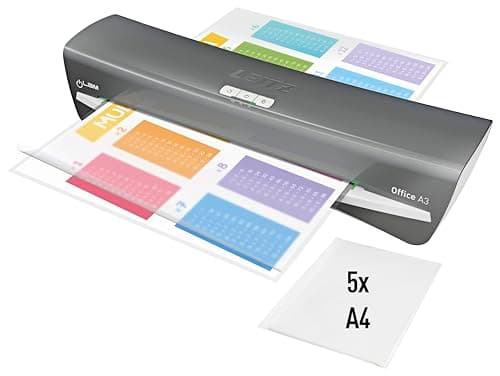 Image of Leitz iLAM Office A3 Laminator – Ultra-Fast 1-Minute Warm-Up, 75-125 Micron, Smart LED Status, Entry Guide LEDs, Anti-Jam, Auto Shut-Off, Includes 5 x A4 Laminating Pouches, Grey/ White, 72531084