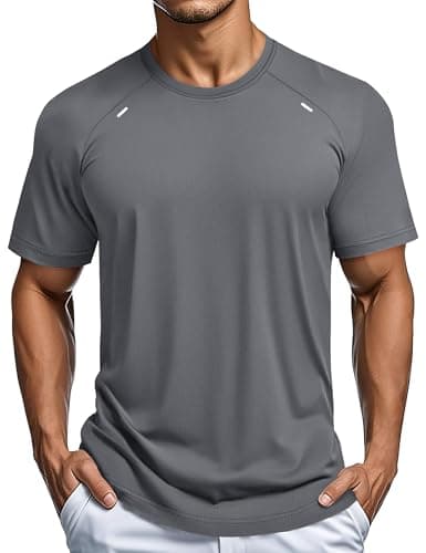 Image of MAGCOMSEN Gym T-Shirt for Men Breathable Running Short Sleeve Tops Activewear Quick Dry Workout Fitness T Shirts Medium Grey, XL