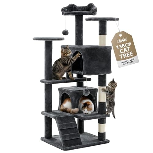 Image of Rex & Roxy Cat Tree 138CM | Cat Tower for Indoor Cats | Scratch Post for Cats | Multi-Level Cat Climbing Frame with Condo, Perch, Hammock, Ladder & Sisal Rope Cat Scratching Post