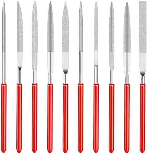Image of 10 Pcs Mini Diamond Needle File Set – Precision Modelling Files for Jewellers – Round, Flat & Triangular Tools for Metal, Resin, Plastic & Miniatures – 2 x 100mm