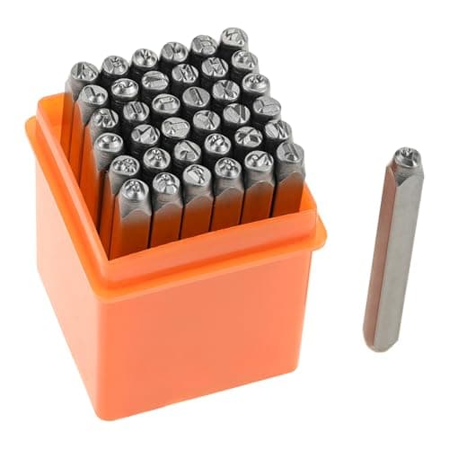 Image of Hicello 37PCS Letter and Number Stamp Set, 3mm Metal Stamping Tool Kit, Alphabet A-Z, 0-9, &, Heart Shape Carbon Steel Punch Stamp Tool for Leather Metal Wood Plastic DIY Imprinting Carving Embossing