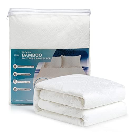 Image of Zouk Bamboo Mattress Protector Small Single – Waterproof Fitted Mattress Cover (75 x 190 + 35 cm) | Soft, Breathable & Noiseless | Small Single Waterproof Mattress Protector Washable