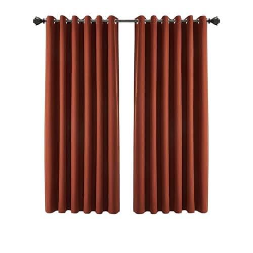 Image of INSPIRE HOMEWARE Linen Curtains for Bedroom 66x54 Inch Drop Rust 100% Blackout eyelet Curtains Thermal Insulated Super Soft Ring Top Curtain 2 panel with Tiebacks