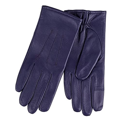 Image of Isotoner® Ladies Three Point Leather Gloves, 100% Genuine Leather, Water Repellent, SmarTouch™ Touchscreen Technology, Supersoft Warm Lining, Wipe Clean Only, Navy, Small