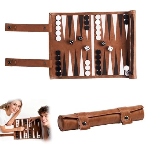 Image of SGZIOO Travel Backgammon Set, Roll Up Board Game Travel set, Portable Board Game Sets Leather with Traditional Tan Design, Tactical Board Game for Adults Family Party