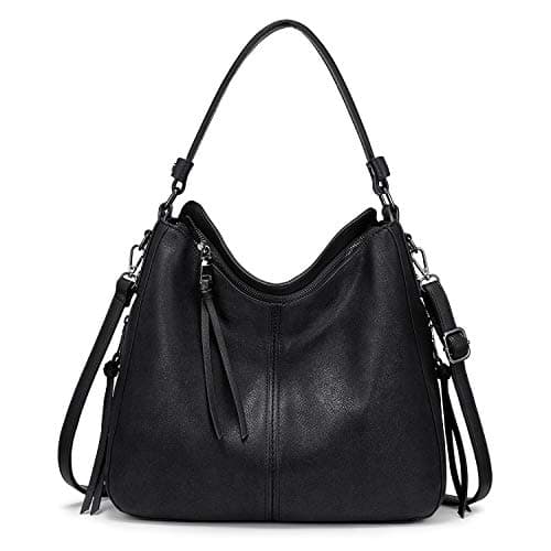 Image of Realer Women Handbags Fashion Hobo Bags Faux Leather Long Strap Shoulder Bag Ladies Large Tote Bag Cross body Bag for Work Business School College Travel Black