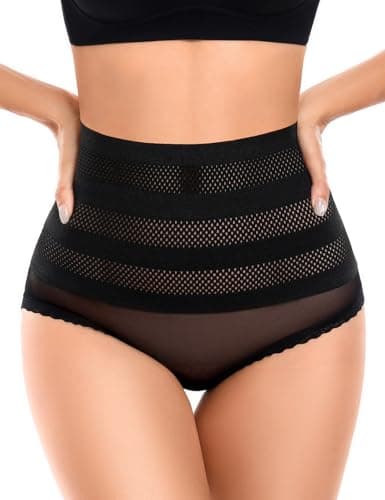 Image of Niwicee Womens Knickers High Waisted Lace Mesh Underwear Ladies Full Coverage Briefs Slight Tummy Control Knickers Breathable Ladies Panties Underpants(Black,XL)