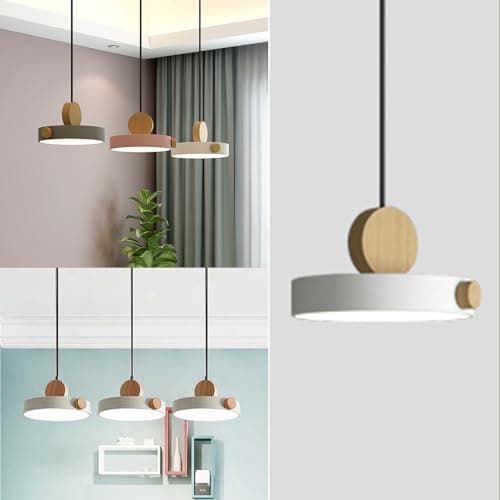Image of XINYASEE Modern Chandelier,Wooden Pendant lamp,LED Industrial Ceiling Pendant Light, Pendant Hanging Ceiling Pendant Light Lamp Fixture,Ceiling Light Pendant for Kitchen, Dining Room (White)