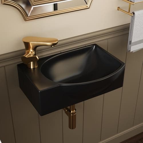 Image of Wall Mounted Cloakroom Basin, DeerValley Ceramic Bathroom Wash Basin Corner Sink with Overflow and Tap Hole - 40 x 28 x 14.5cm