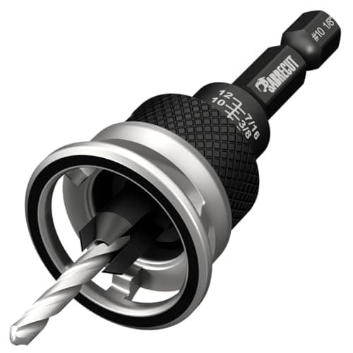 Image of 1 x SabreCut SCRCS10 - #10 TCT Countersink Adjustable Depth Stop Drill Bit - 3/8" Countersink, 3.25mm (1/8") HSS Drill Bit, Easy Spin Collar, 1/4" Hex Shank for Wood, Cement Sheet, Plastic & Abrasives