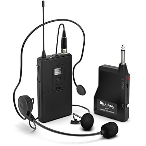 Image of Wireless Microphone System,FIFINE Wireless Microphone Set with Headset and Lavalier Lapel Mics, Beltpack Transmitter and Receiver,Ideal for Teaching, Preaching and Public Speaking Applications-K037B